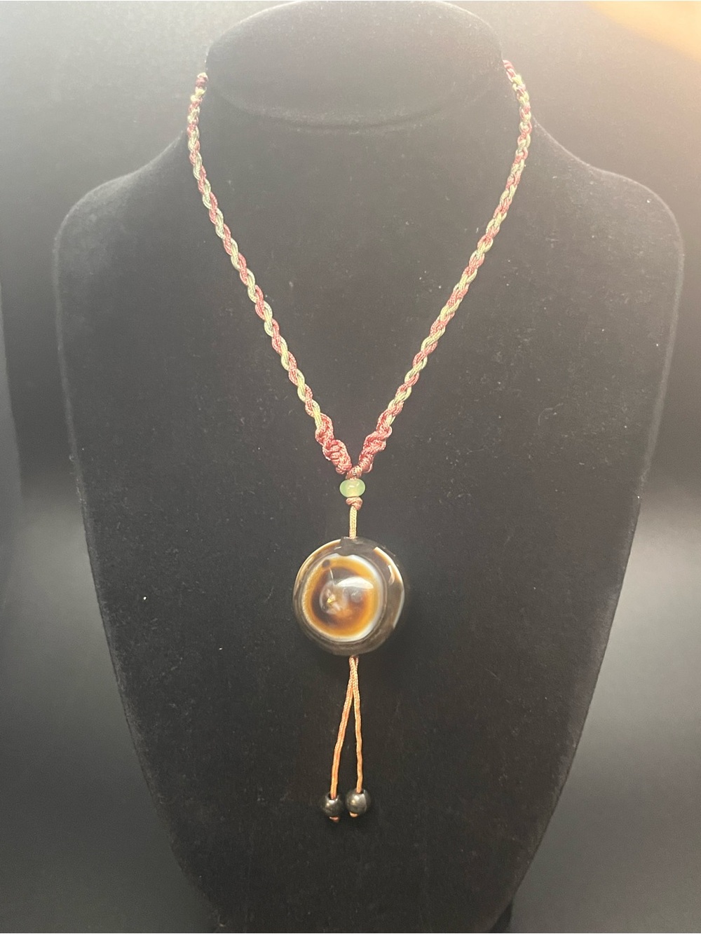 Banded Agate Stone Pendant Braided Cord Adjustable Necklace